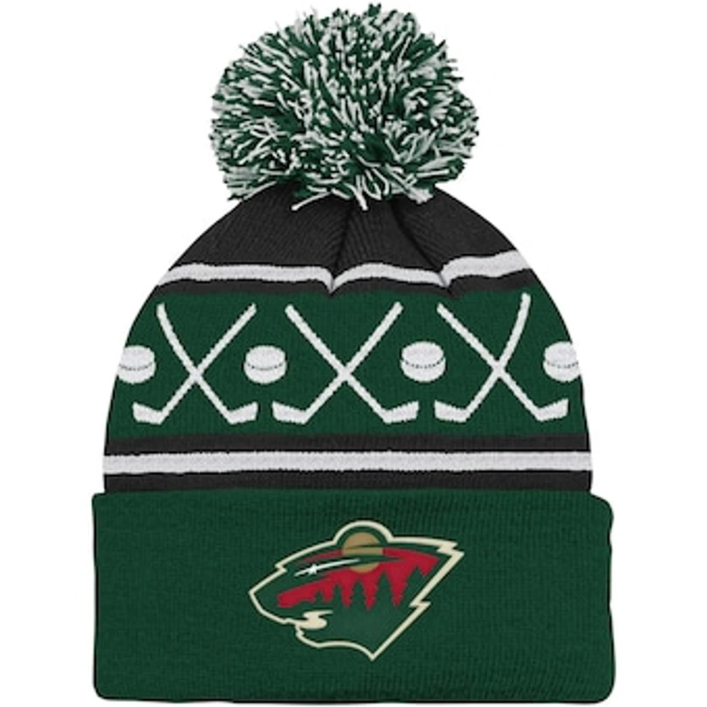 Infant Green Minnesota Wild Face-Off Cuffed Knit Hat with Pom