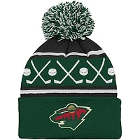 Infant Green Minnesota Wild Face-Off Cuffed Knit Hat with Pom