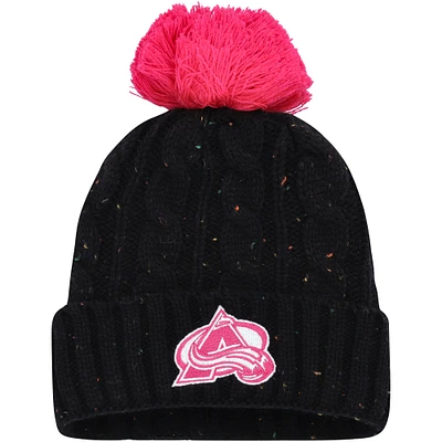 Girls Youth Colorado Avalanche Black Nep Yarn Cuffed Knit Hat with Pom