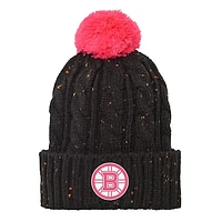 Girls Youth Boston Bruins Black Nep Yarn Cuffed Knit Hat with Pom