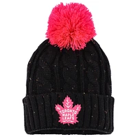 Girls Youth Toronto Maple Leafs Black Nep Yarn Cuffed Knit Hat with Pom