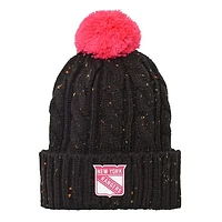 Girls Youth New York Rangers Black Nep Yarn Cuffed Knit Hat with Pom