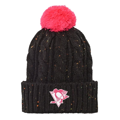 Girls Youth Pittsburgh Penguins Black Nep Yarn Cuffed Knit Hat with Pom