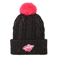 Girls Youth Minnesota Wild Black Nep Yarn Cuffed Knit Hat with Pom