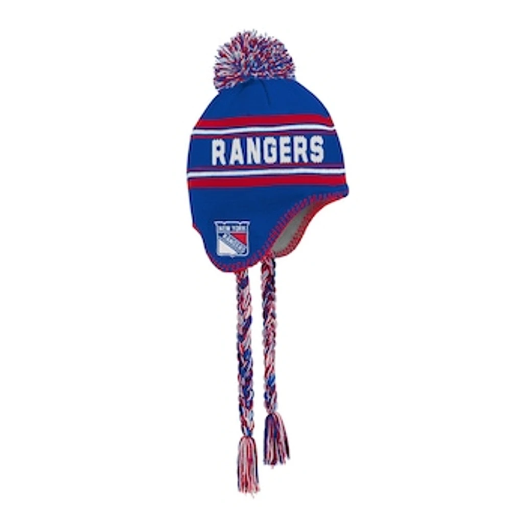 Youth New York Rangers Blue Jacquard Tassel Knit Hat with Pom