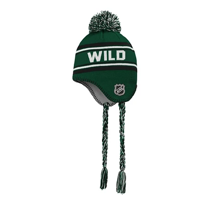 Youth Minnesota Wild Green Jacquard Tassel Knit Hat with Pom