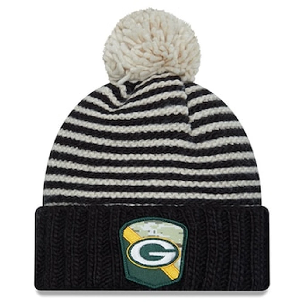 Women's New Era  Black Green Bay Packers 2023 Salute To Service Cuffed Pom Knit Hat