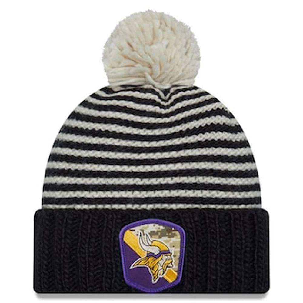 Women's New Era  Black Minnesota Vikings 2023 Salute To Service Cuffed Pom Knit Hat