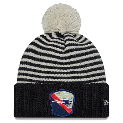 Women's New Era  Black New England Patriots 2023 Salute To Service Cuffed Pom Knit Hat