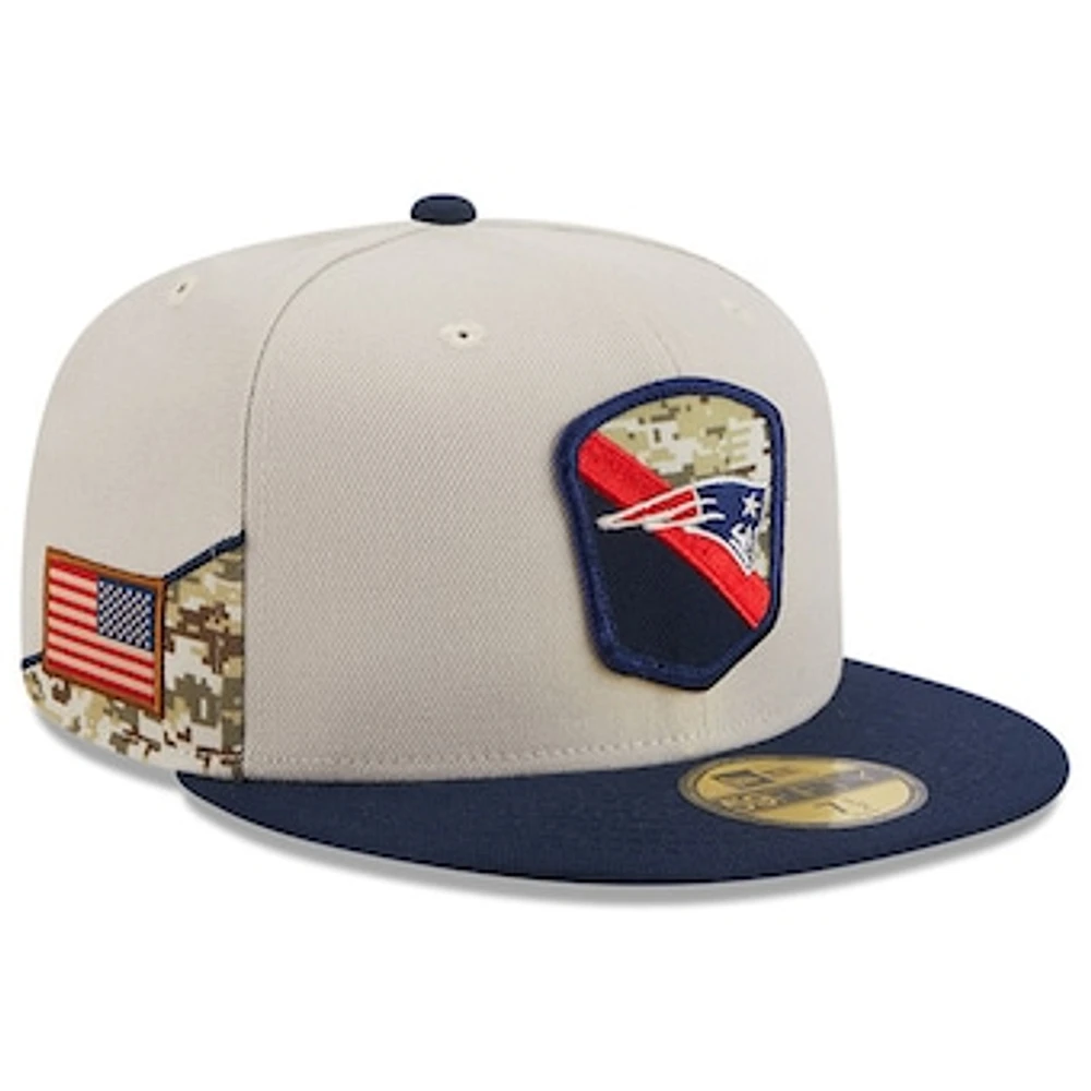 Men's New Era  Stone/Navy England Patriots 2023 Salute To Service 59FIFTY Fitted Hat