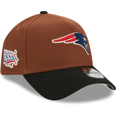 Men's New Era Brown/Black New England Patriots Harvest A-Frame Super Bowl XXXVI 9FORTY Adjustable Hat