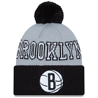 Men's New Era Black/Gray Brooklyn Nets Tip-Off Two-Tone Cuffed Knit Hat with Pom