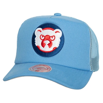 Men's Mitchell & Ness Light Blue Chicago Cubs Curveball Trucker Snapback Hat