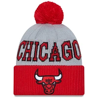 Men's New Era Gray/Red Chicago Bulls Tip-Off Cuffed Knit Hat with Pom