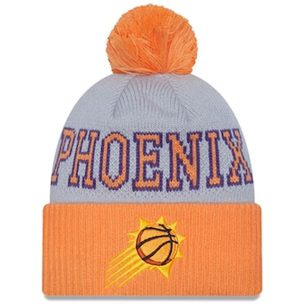 Men's New Era Gray/Orange Phoenix Suns Tip-Off Cuffed Knit Hat with Pom