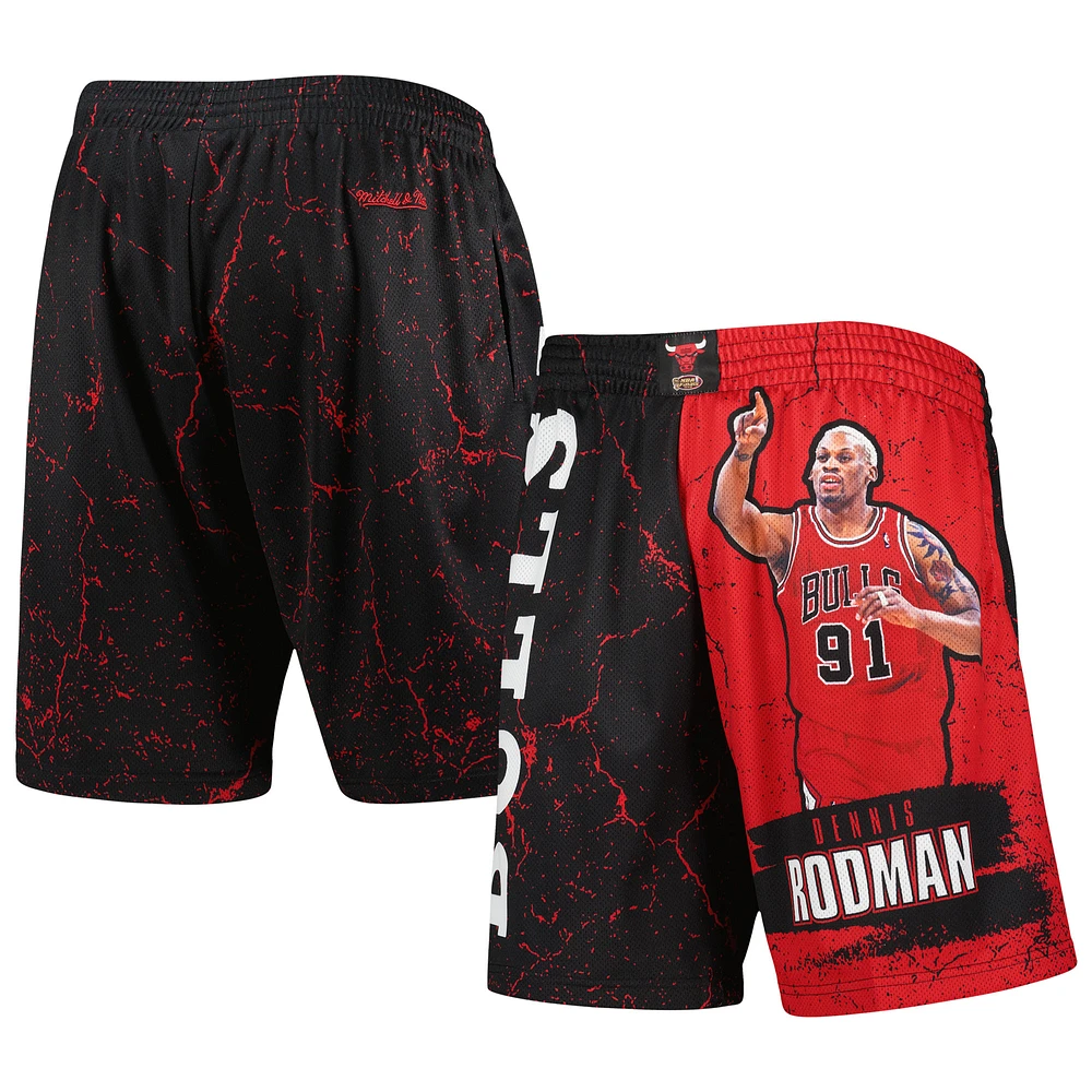 Men's Mitchell & Ness Dennis Rodman Black Chicago Bulls Hardwood Classics Player Burst Shorts