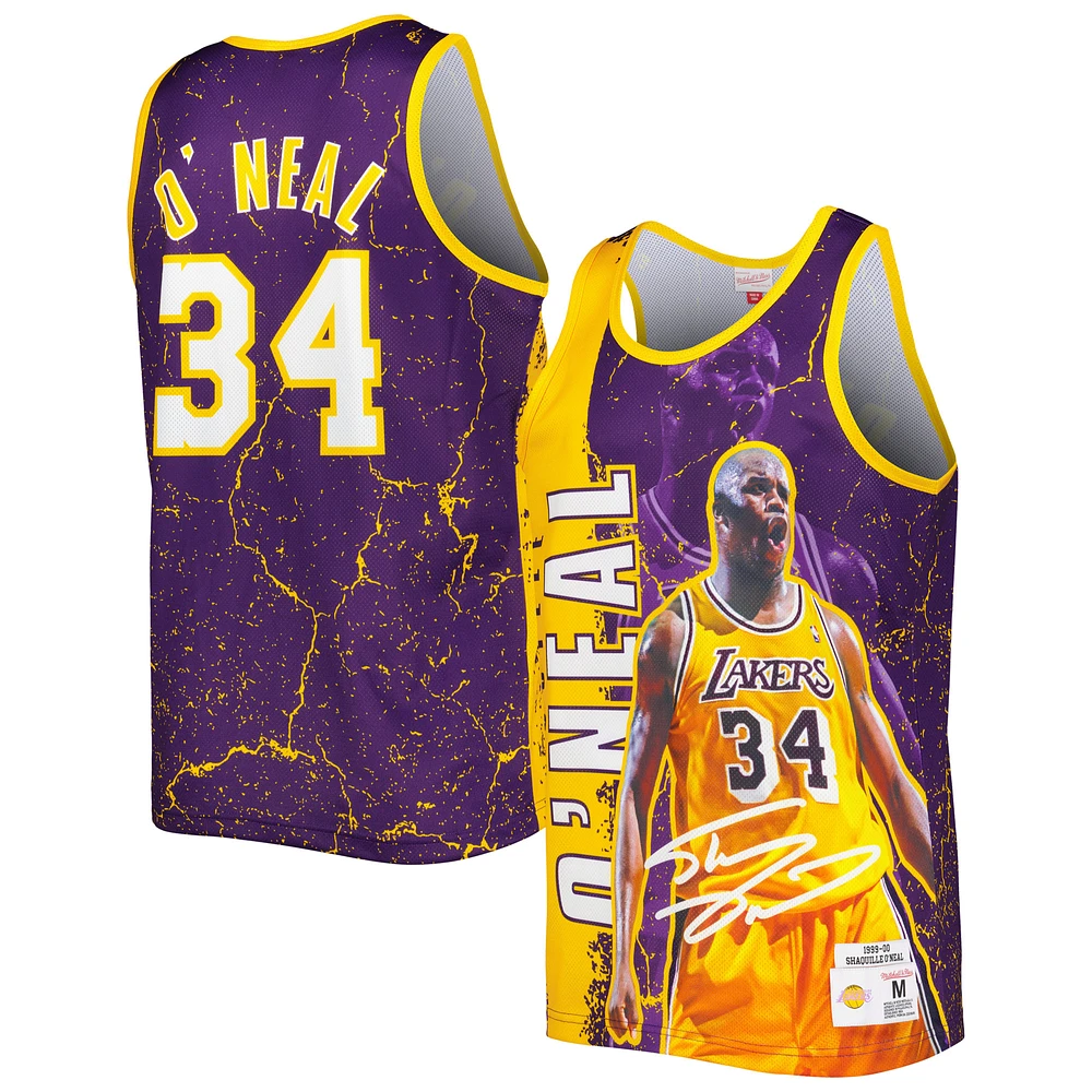 Men's Mitchell & Ness Shaquille O'Neal Purple Los Angeles Lakers 1999-00 Hardwood Classics Player Burst Tank Top