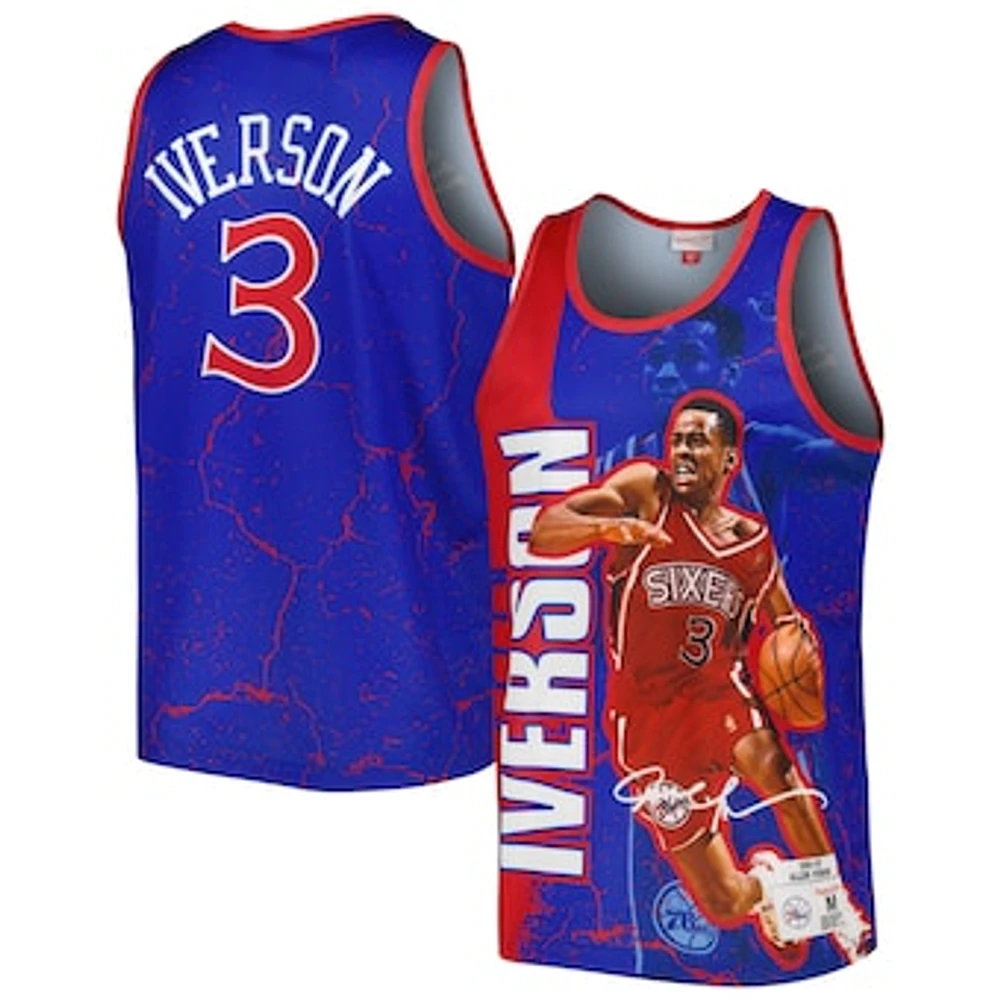 Men's Mitchell & Ness Allen Iverson Royal Philadelphia 76ers 1996-97 Hardwood Classics Player Burst Tank Top