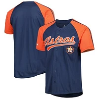 Men's Stitches Navy Houston Astros Button-Down Raglan Fashion Jersey