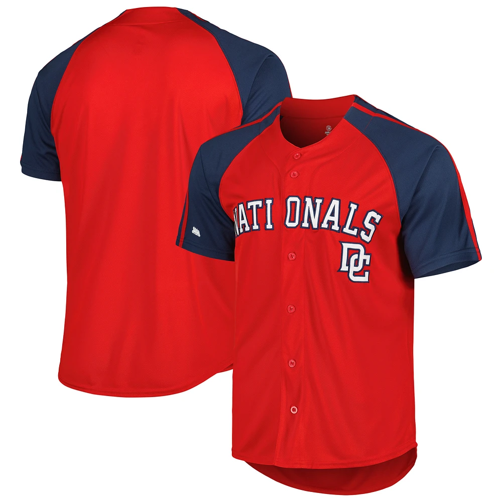 Men's Stitches Red Washington Nationals Button-Down Raglan Fashion Jersey