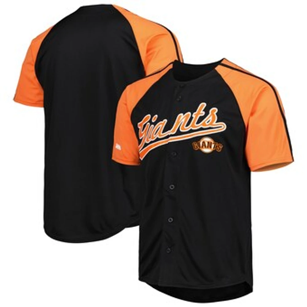 Men's Stitches Black San Francisco Giants Button-Down Raglan Fashion Jersey