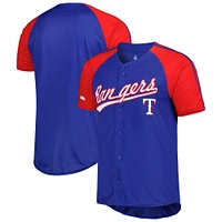 Men's Stitches Royal Texas Rangers Button-Down Raglan Fashion Jersey