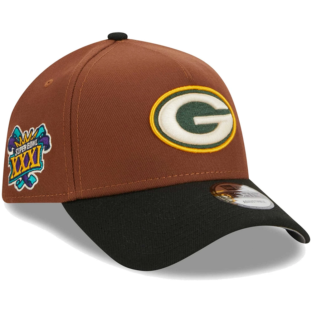 Men's New Era Brown Green Bay Packers Harvest A-Frame  9FORTY Adjustable Hat