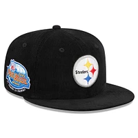 Men's New Era Black Pittsburgh Steelers Throwback Corduroy 59FIFTY Fitted Hat