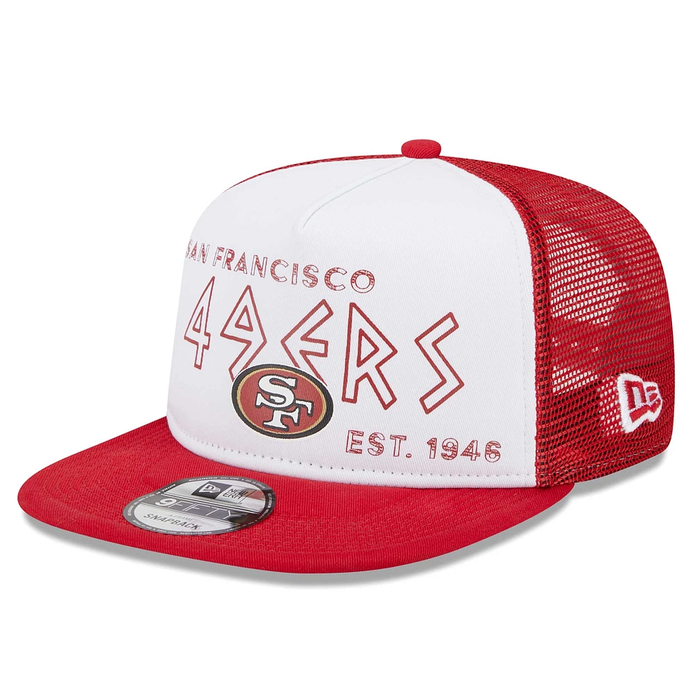 Men's New Era White/Scarlet San Francisco 49ers Banger 9FIFTY Trucker Snapback Hat