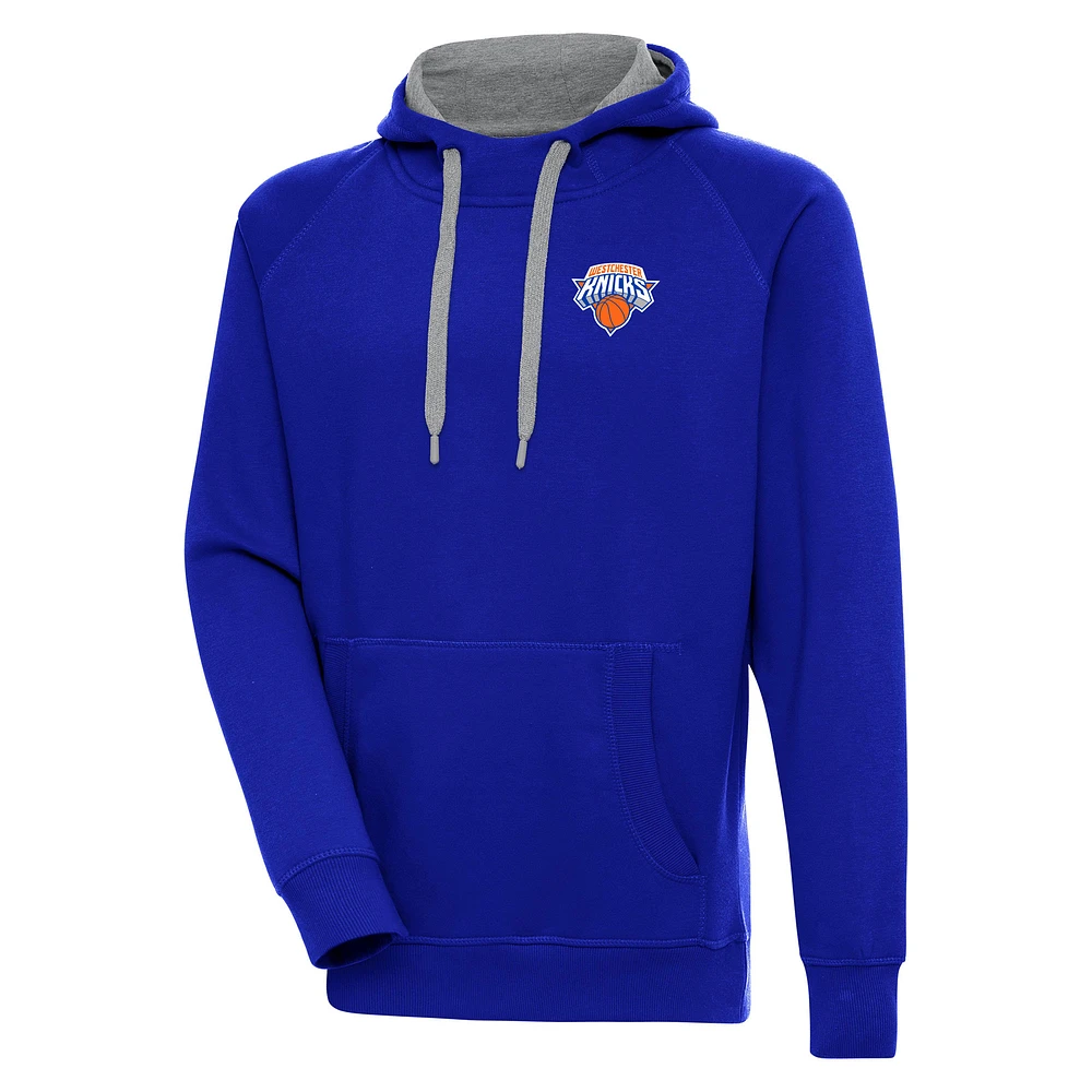Men's Antigua Royal Westchester Knicks Victory Pullover Hoodie