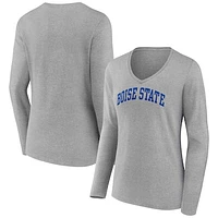 Women's Gray Boise State Broncos Basic Arch Long Sleeve V-Neck T-Shirt