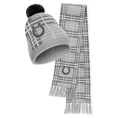 Women's WEAR by Erin Andrews Indianapolis Colts Plaid Knit Hat with Pom & Scarf Set