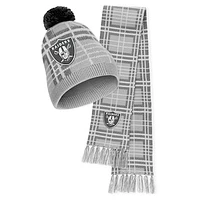 Women's WEAR by Erin Andrews Las Vegas Raiders Plaid Knit Hat with Pom & Scarf Set