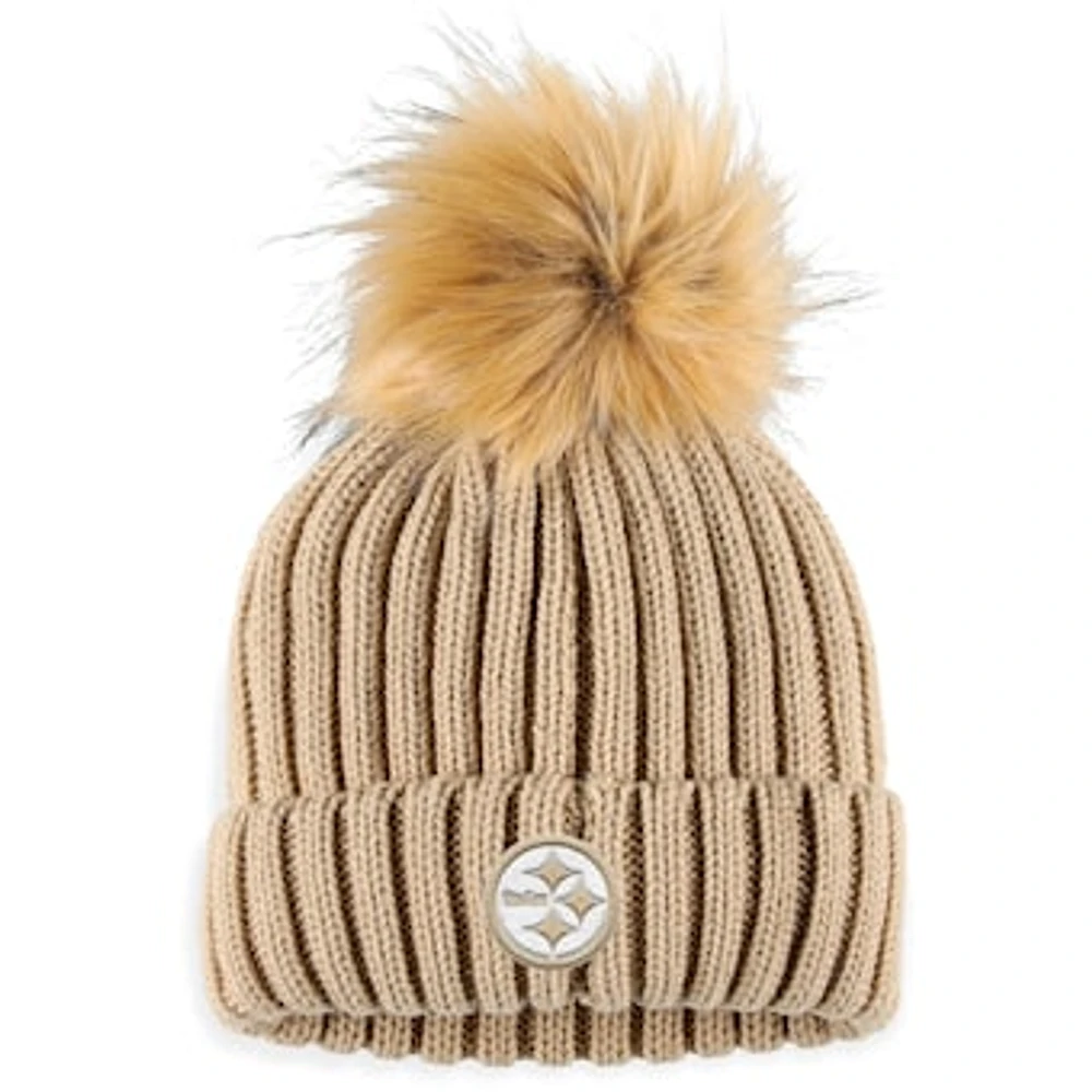 Women's WEAR by Erin Andrews  Natural Pittsburgh Steelers Neutral Cuffed Knit Hat with Pom