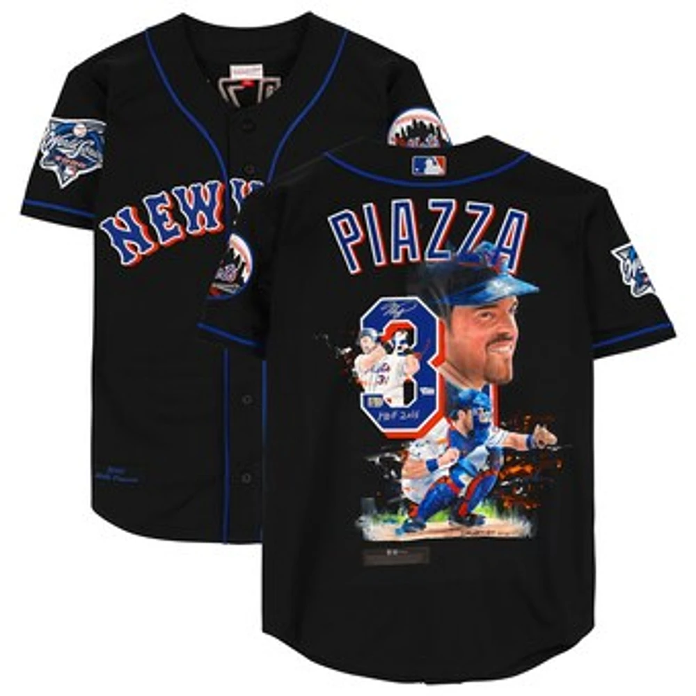 Mike Piazza New York Mets Autographed Black Mitchell and Ness Authentic Jersey - Art by David Arrigo - #1 of Limited Edition 1