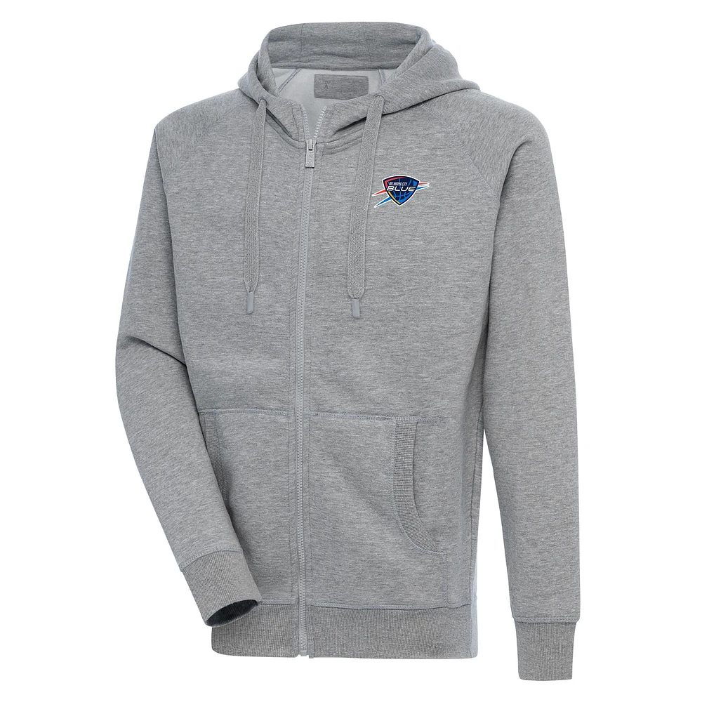 Men's Antigua Heather Gray Oklahoma City Blue Victory Full-Zip Hoodie