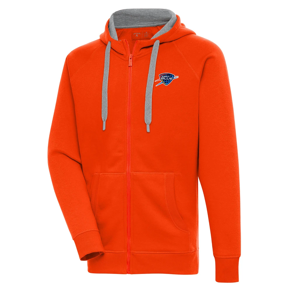 Men's Antigua  Orange Oklahoma City Blue Victory Full-Zip Hoodie