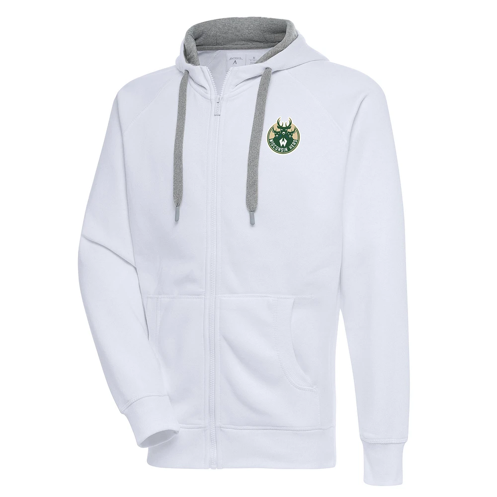 Men's Antigua White Wisconsin Herd Victory Full-Zip Hoodie