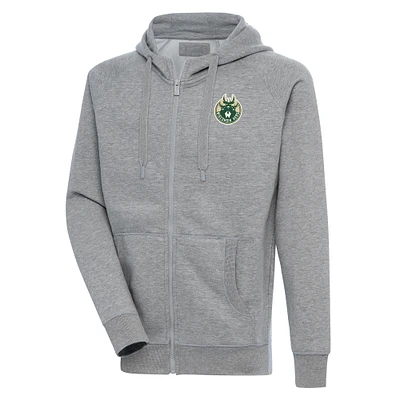 Men's Antigua  Heather Gray Wisconsin Herd Victory Full-Zip Hoodie