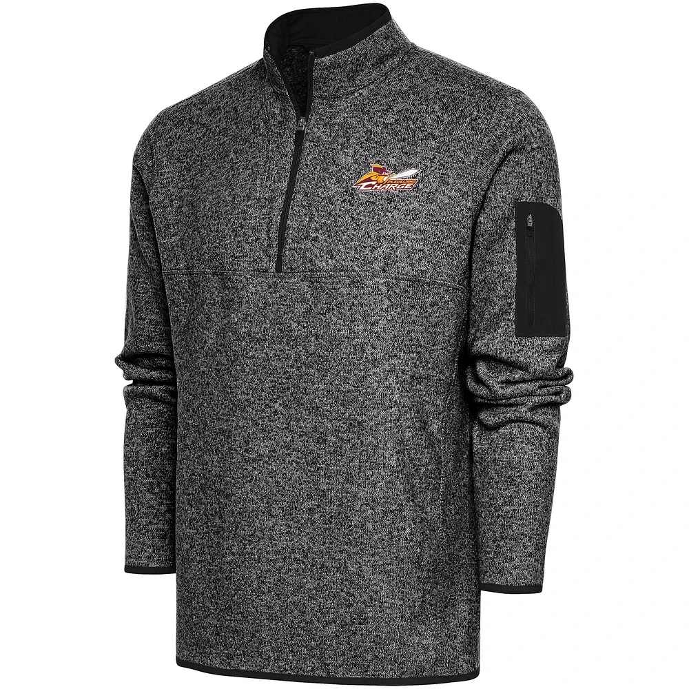 Men's Antigua Heather Black Cleveland Charge Fortune Quarter-Zip Pullover Jacket
