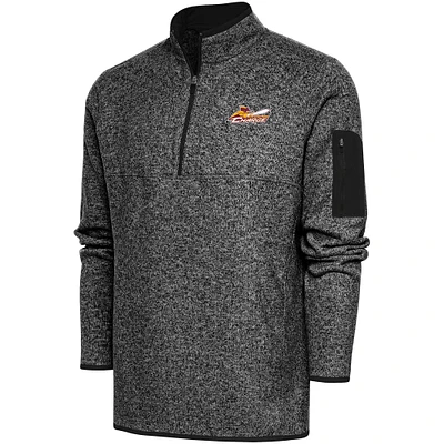 Men's Antigua  Heather Black Cleveland Charge Fortune Quarter-Zip Pullover Jacket