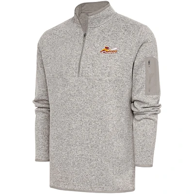 Men's Antigua  Oatmeal Cleveland Charge Fortune Quarter-Zip Pullover Jacket