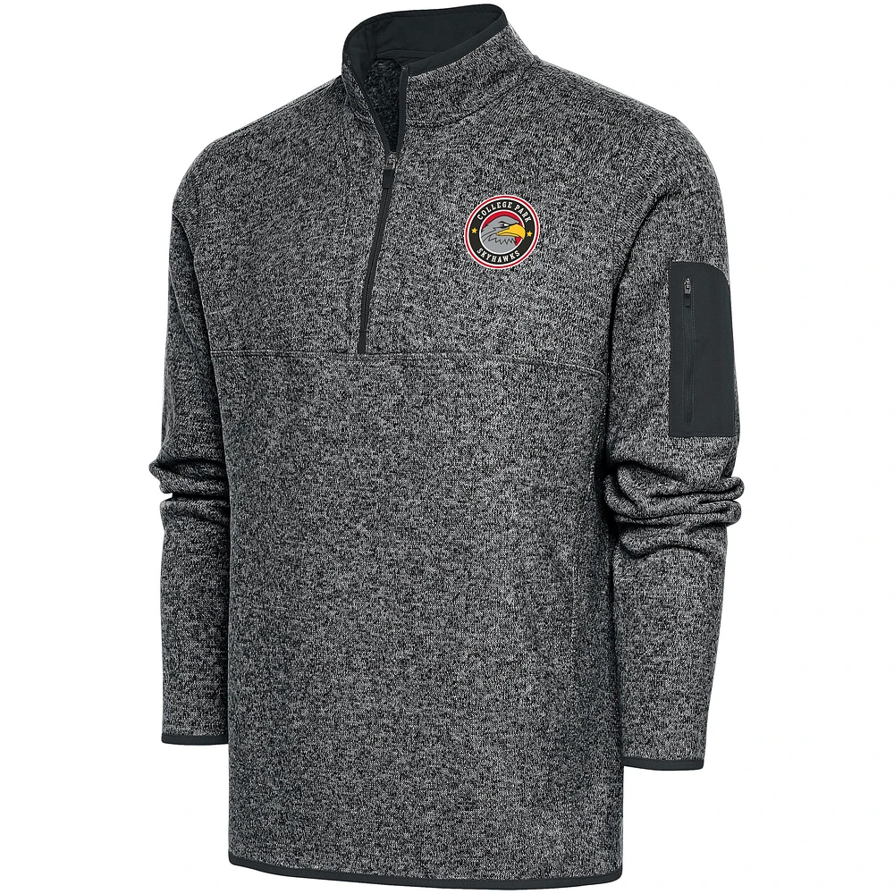 Men's Antigua Charcoal College Park Skyhawks Fortune Quarter-Zip Pullover Jacket