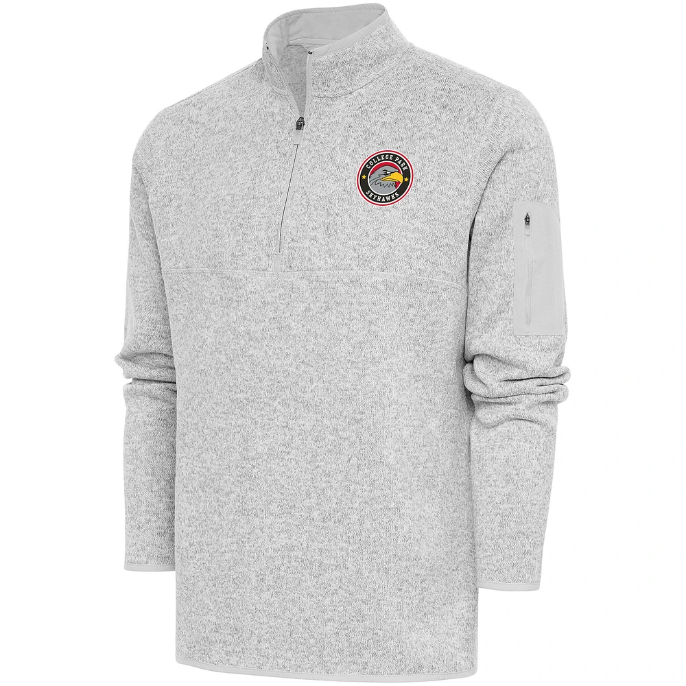 Men's Antigua Heather College Park Skyhawks Fortune Quarter-Zip Pullover Jacket