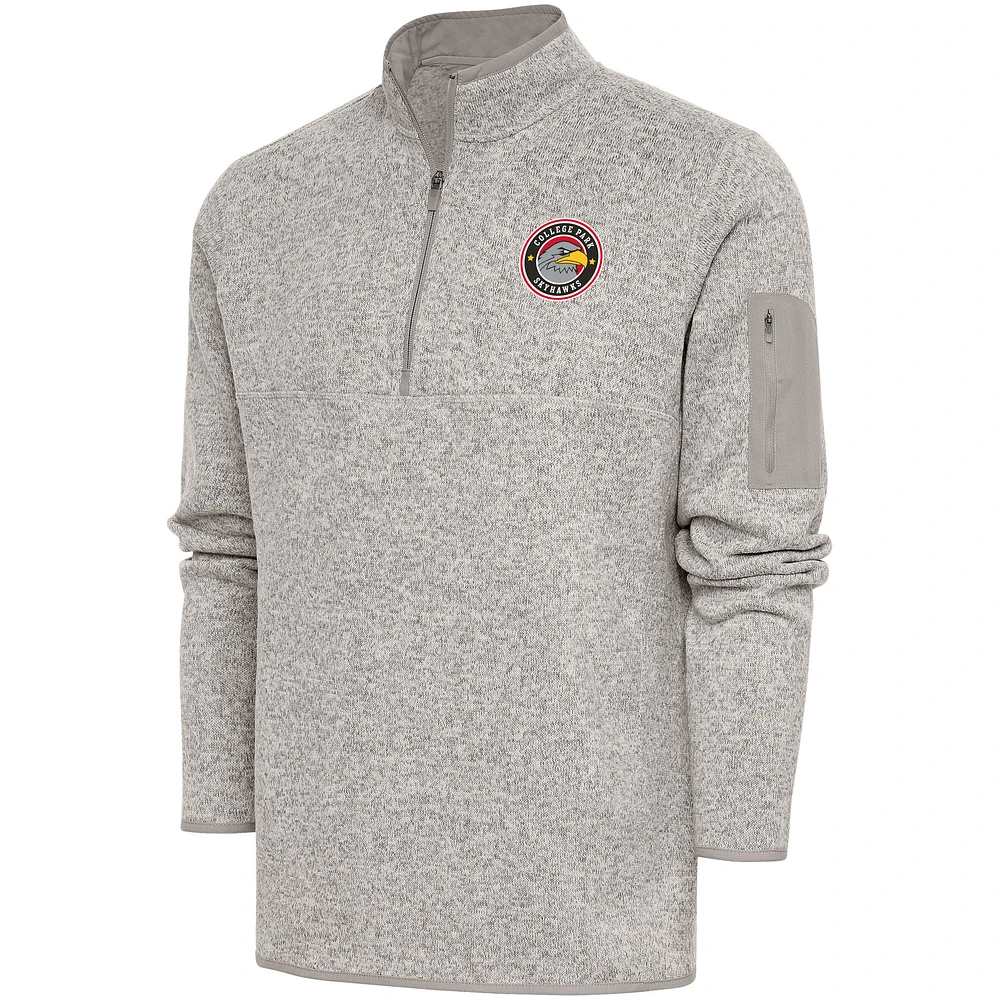 Men's Antigua Oatmeal College Park Skyhawks Fortune Quarter-Zip Pullover Jacket