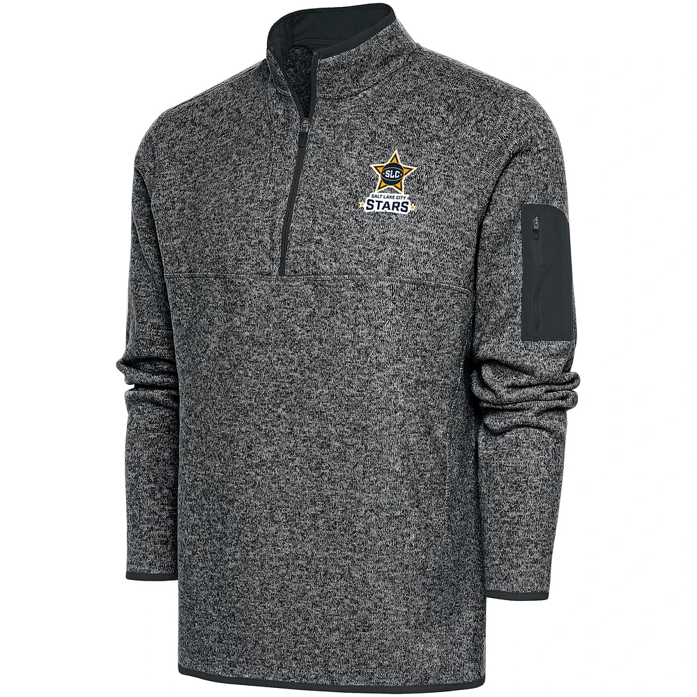 Men's Antigua Charcoal Salt Lake City Stars Fortune Quarter-Zip Pullover Jacket