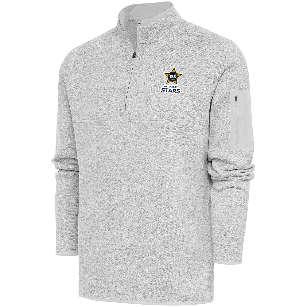 Men's Antigua Heather Salt Lake City Stars Fortune Quarter-Zip Pullover Jacket