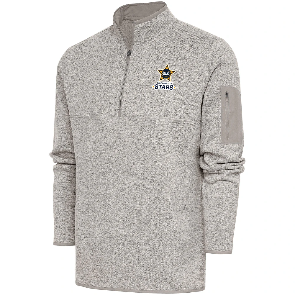 Men's Antigua Oatmeal Salt Lake City Stars Fortune Quarter-Zip Pullover Jacket