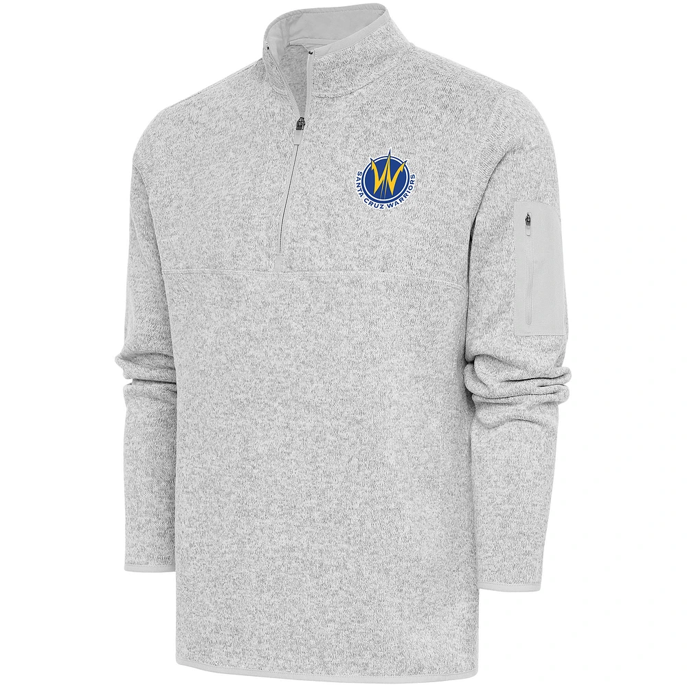 Men's Antigua Heather Santa Cruz Warriors Fortune Quarter-Zip Pullover Jacket