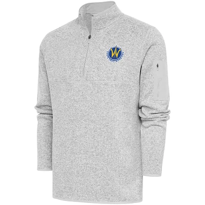Men's Antigua Heather Santa Cruz Warriors Fortune Quarter-Zip Pullover Jacket